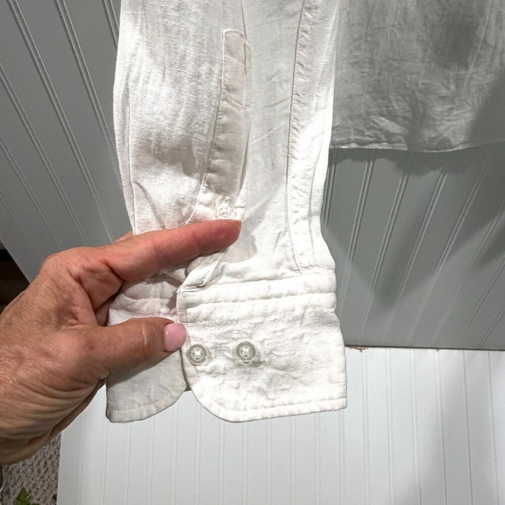 100% Linen White Button Down, 3 button cuff detail, Coastal, Quiet Luxury, L - Picture 5 of 6